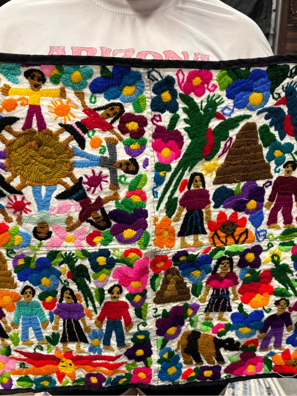 Multicolor Embroidered Folk Art Tapestry Wall Hanging